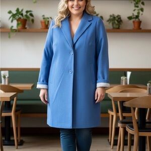 Haute Edition Blue Single-Breasted Wool Blend Coat Size 2X